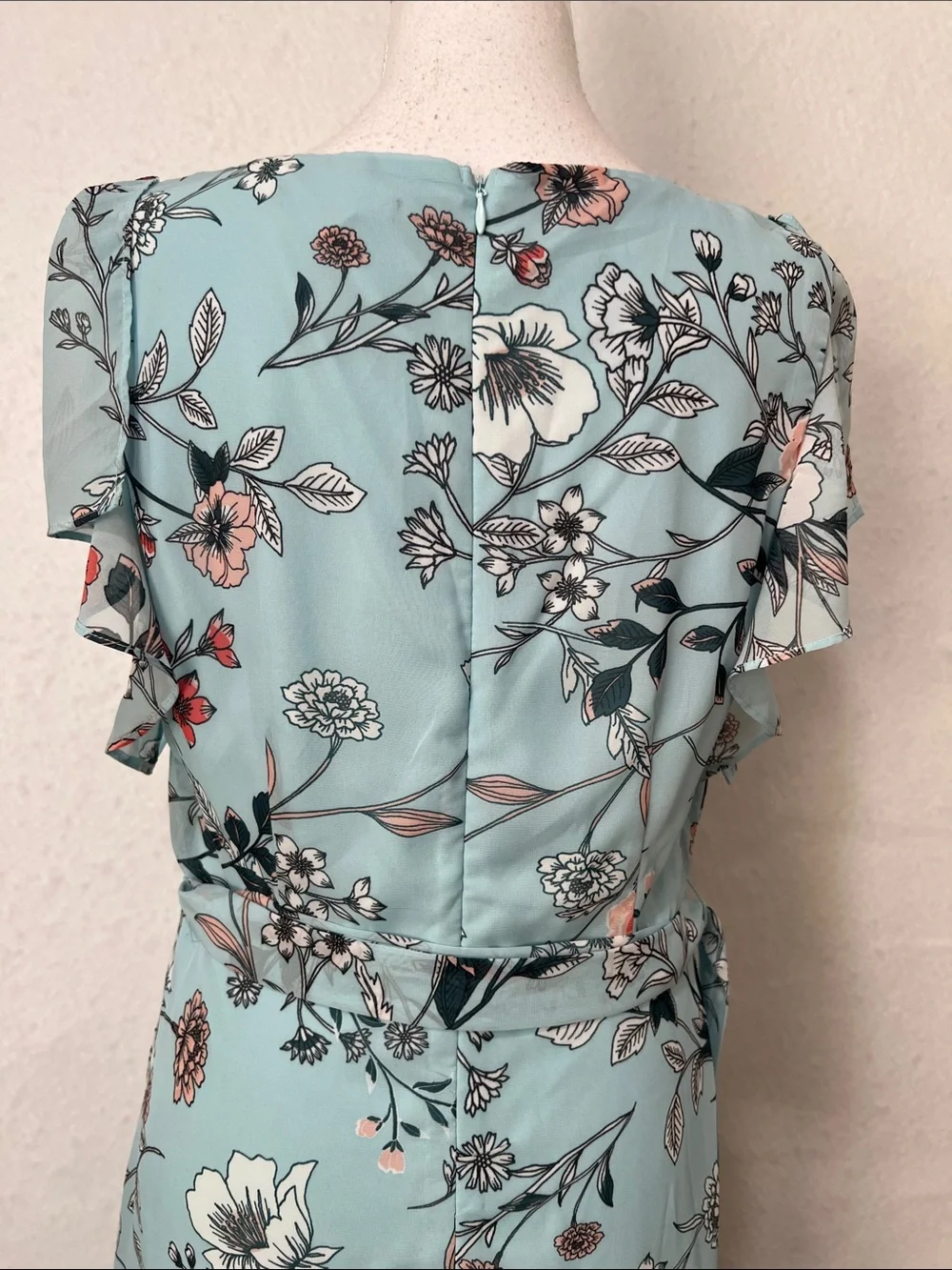 Light Blue Floral High-Low Dress with Tie Waist - Picture 7 of 12